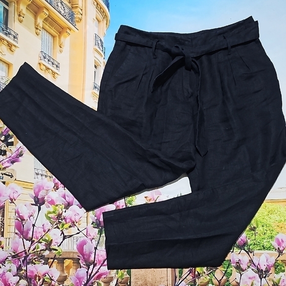 Lafayette 148 New York Belted Navy Black Linen‎ Pants Size 6 - Picture 1 of 6